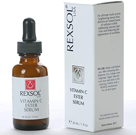 REXSOL Vitamin C Ester Serum | An Ultimate Multi-Action Brightening Serum | With Hyaluronic Acid & Vitamin E | For Body, Face, Neck, Bikini, Sensitive Areas & All Skin Types.(30 ML / 1 FL OZ)