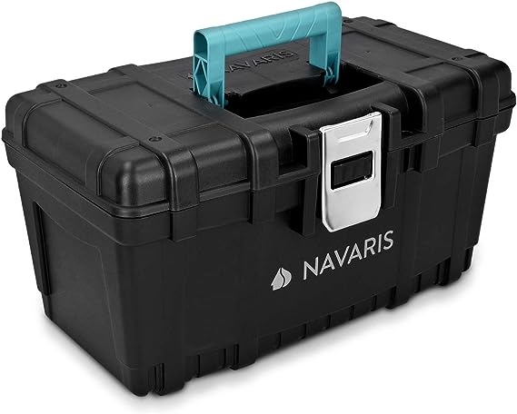 Navaris Tool Box 16 Inch - 40cm Rugged Plastic Multi-Purpose Toolbox Case with Lift-Out Organizer Tray to Store and Transport Tools - 1 Latch