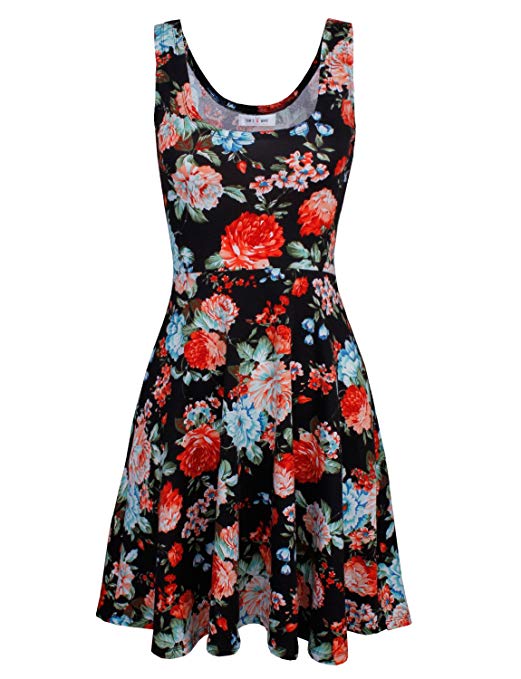 Tom's Ware Womens Casual Fit and Flare Floral Sleeveless Dress