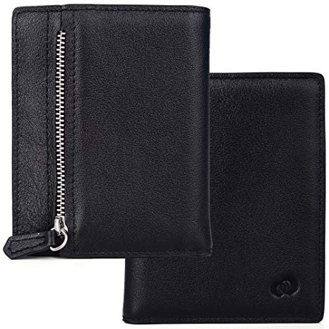 Kroo Unisex Genuine Leather Zip Pocket Bifold Wallet (Comfort Black)