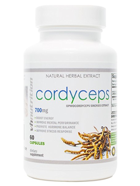 Cordyceps | 1400 mg Powder Capsules | 7% Cordycepic Acid Extract | 30 Day Supply