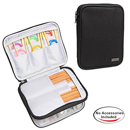 Luxja Knitting Needles Case(up to 8 Inches), Travel Organizer Storage Bag for Circular Needles, 8 Inches Knitting Needles and Other Accessories(NO ACCESSORIES INCLUDED), Black