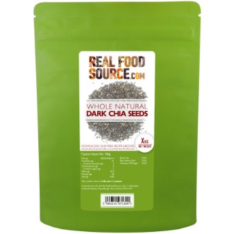 RealFoodSource Whole Natural Dark Chia Seeds (1kg) with FREE Chia Recipe Ebook
