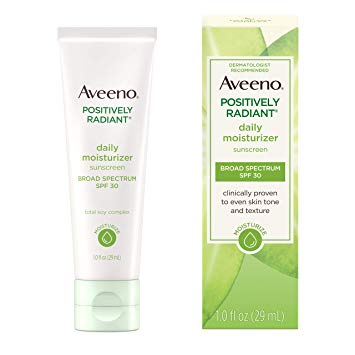 Aveeno Positively Radiant Daily Facial Moisturizer with Total Soy Complex and Broad Spectrum SPF 30 Sunscreen, Oil-Free and Non-Comedogenic, 1 fl. oz