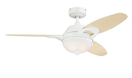 Westinghouse 7869100 Arcadia Two-Light 46-Inch Reversible Three-Blade Indoor Ceiling Fan, White with Frosted White Alabaster Glass