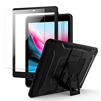 Spigen Tough Armor TECH iPad 9.7 Case Kickstand and Tempered Glass with SF Coated Non Slip Matte Surface and Extreme Heavy Duty Protection for Apple iPad 9.7 2017 - Black