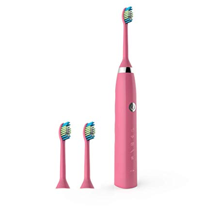 5 Modes Electric Toothbrush, Deep Clean As Dentist Sonic Toothbrush, Rechargeable Toothbrush, 2 Minutes Intelligent Timer 3 Replacement Heads, IPX7 Waterproof for Kids and Adults Mijiaowatch (Pink)