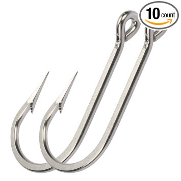 Goture Stainless Steel Fishing Hooks Long Shank Hooks Extra Strong for Saltwater Freshwater Size 6/0-12/0 10Pcs