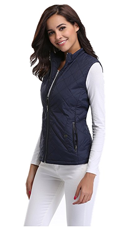MISS MOLY Women Lightweight Quilted Padded Vest Stand Collar Zip Up Front Gilet Quilted