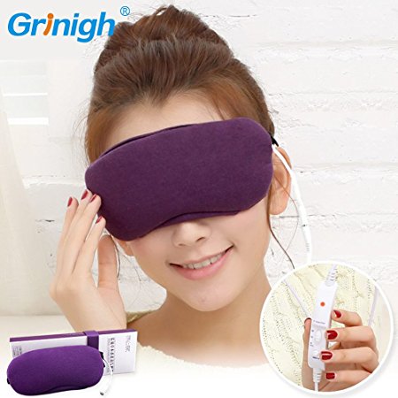 Grinigh Sleep Hot Steam Eye Mask with USB Heated Lavender Scented Eye Pillow with Soft Cover for Eye Relax - Purple