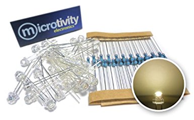 microtivity IL317 4.8mm Wide Angle Warm White Straw Hat LED w/ Resistors (Pack of 30)