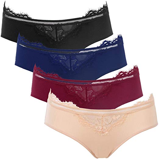 ATTRACO Women's Bikini Lace Panties Lingerie Hipster Briefs Underwear 4 Pack