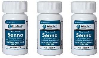 RELIABLE 1 LABORATORIES Micro Coated Senna 8.6mg Vegetable Laxative (100 Tablets Each) (3 Pack)