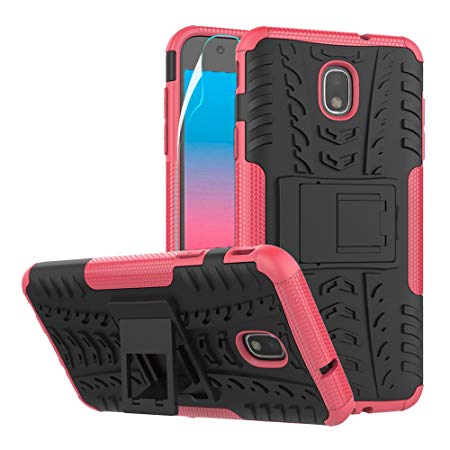 Galaxy J7 2018 (J737) Case with HD Screen Protector,Heavy Duty Rugged Aromr Phone Cover Case with Kickstand for Samsung Galaxy J7 2018/J7 Aero/J7 Top/J7 Refine/J7 Eon/J7 Star/J7 Crown/J7 Aura,Hot pink