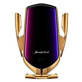 Wireless car Charger Mount Equipped with GPS Tracking, Fast Charging Phone Holder with Automatic Clamping sensors.GalaxyS9/S9 /S8/S8 /S10/S10 /Note8/9,7.5WIphone8/8 /X/XS/XR/XSmax (Gold)