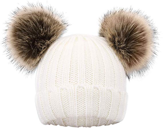 Simplicity Kids Winter Pompom Ears Knitted Beanie Hat Ski Hat