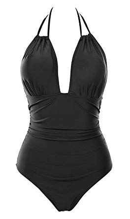 B2prity Women's One Piece Swimsuits Tummy Control Swimwear Slimming Monokini Bathing Suits for Women Backless V Neck Swimsuit