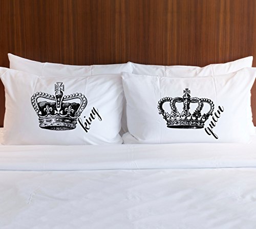 Pillowcase Set Gift for Couples "King & Queen" Royal Crown Vintage Chic Pillowcases Wedding Gift or Anniversary Gift for Him or Her