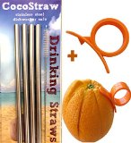 4 Stainless Steel Wide Smoothie Straws  Cleaning Brush  Citrus Peeler - CocoStraw Large Straight Frozen Drink Straw - 4 Pack  Cleaning Brush