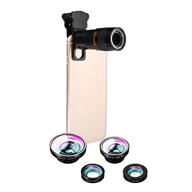 Phone Camera Lens, Hizek 5 in 1 Universal Clip On Cell Phone Camera Lens Kit for iPhone 7/7 Plus /6s/6/5, Samsung S7/S7 Edge