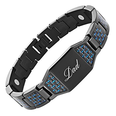 DAD Titanium Magnetic Bracelet with Carbon Fiber Engraved Best Dad Ever Adjustable Gift Box Included