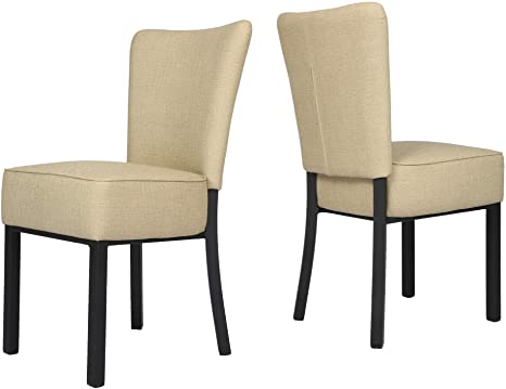 Kitchen Dining Room Chairs Set of 2 with Soft Cushion, Modern PU Leather Side Chairs with Sturdy Metal Frame for Living Room Bedroom, Vinyl Sandalo