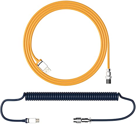 Akko Custom Coiled Aviator Cable, 5ft TPE Type-C to USB-A with Metal Connector for Mechanical Keyboard (Macaw)