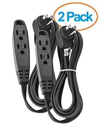 Aurum Cables 8-Feet 3 Outlet Extension Cord Indoor/Outdoor Extension Cord 16AWG 2 Pack - Black - UL Listed