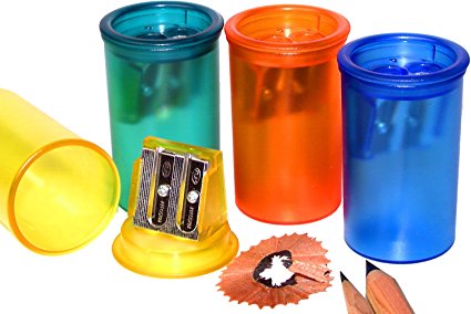 Kum 303.21.21 2-Hole Magnesium Inner Sharpener with Plastic Container, Colors Vary