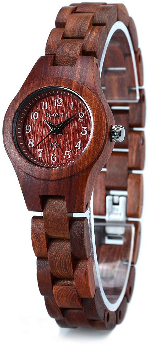 Bewell Wooden Watches for Women Analog Quartz Lightweight Handcraft Wood Bracelet Watch