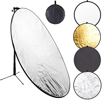 43 Inch/110 Centimeter Light Reflector 5-in-1 Collapsible Photography Reflectors kit with Metal Clamp and Light Stand for Studio Lighting Outdoor Shooting (Silver/Gold/White/Black/Translucent)