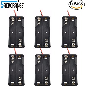 Sackorange 6 pcs 2 x 1.5V AA Battery Spring Clip Black Plastic 2 x 1.5V AA Battery Case Holder Box Black Red Wire Leads(6 pcs 2AA)