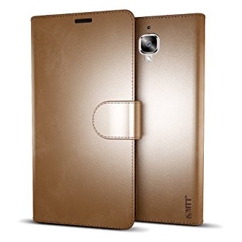 MTT® Premium Leather Flip Wallet Case with Card Slot for OnePlus 3 (Brown)