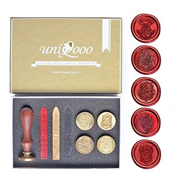 UNIQOOO Hogwarts School Ministry of Magic & 4 Houses Wax Seal Stamp Kit Collection of 5 Stamps Gift Idea