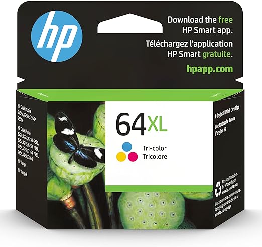 Original HP 64XL Tri-color High-yield Ink Cartridge | Works with HP ENVY Photo 6200, 7100, 7800 Series | Eligible for Instant Ink | N9J91AN