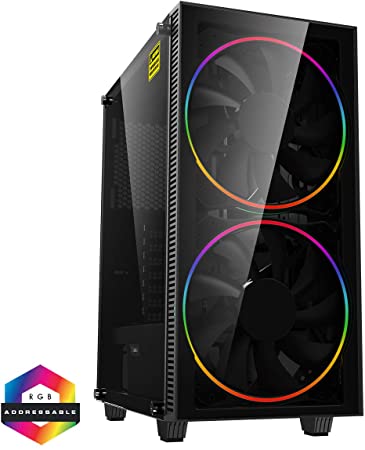 GameMax Black Hole ARGB Mid-Tower PC Gaming Case, ATX, 3 Pin AURA Sync, 2 x 200mm ARGB Fans Included, ARGB Hub, 5 Fan Support, Water-Cooling Ready | Black