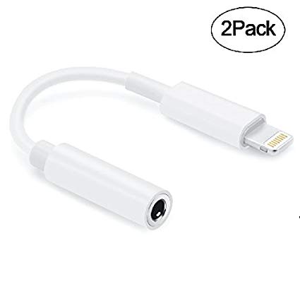 Lightning Adapter[2-Pack], Aueyeah Lightning Connector to 3.5mm Headphone Earphone Extender Jack Adapter Convenient and Suitable for iPhone 6/6s/7/7 Plus/8/8/Plus- White