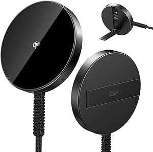 ESR HaloLock Qi2 Wireless Charger with Kickstand, Qi2 15W MagSafe iPhone Charger, Wireless Charging Pad for iPhone 16/15/14/13/12 Series, AirPods 4/3 Pro, Charging with Type-C Cable, Black