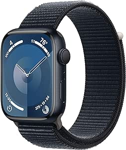 Apple Watch Series 9 [GPS 45mm] Smartwatch with Midnight Aluminum Case with Midnight Sport Loop. Fitness Tracker, Blood Oxygen & ECG Apps, Always-On Retina Display, Carbon Neutral (Renewed)