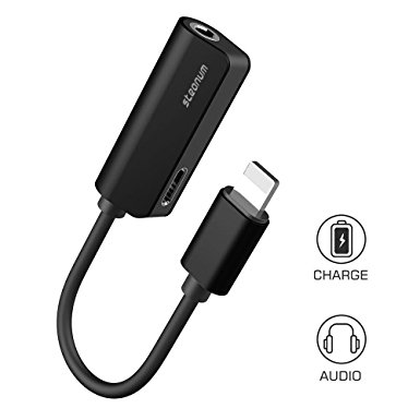 iPhone 7 Adapter 2 in 1, Steanum Lightning to 3.5mm AUX Headphone Jack Splitter (Audio   Charge) Compatible with iOS 10.3 - No Calling Function and Music Control (Black)