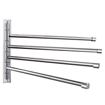 KES A2102C Bathroom Swing Arm Towel Bars 4-Arm Wall Mount, Polished Stainless Steel