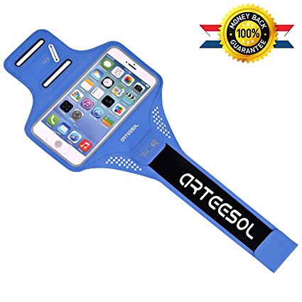 Waterproof Sports Armband Arteesol for iPhone7/7plus/6/6s/6splus/6plus/Phone Samsung Galaxy s7/s4/s3 LG HTC Nokia MOTO with 5.5Inch Screen or Less for Running Workout Insert Card/Cash/Key