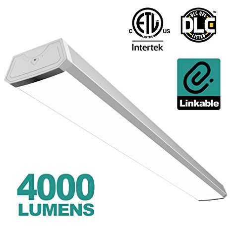 Linkable 4000LM 40W 4FT LED Shop Lights for garage 5000K Daylight Led Wraparound Flushmount Ceiling Light Fixture for Basement Workshop Office (1 Pack)