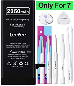 2250mAh High Capacity Replacement Battery Compatible with iPhone 7, LeeVee 0 Cycle Li-Polymer Replacement Battery with Repair Tools Kits, Adhesive Strips & Instructions (7-Battery)