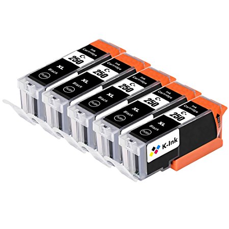 K-Ink Compatible Black Ink Cartridges for PGI250 PGI-250 XL (5 Black)