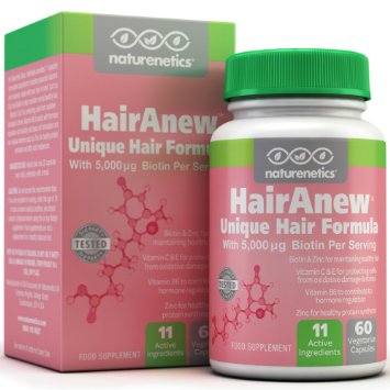 HairAnew Focused Hair Formula For Women - For Stronger Thicker Healthier Hair - 5000 Biotin PLUS Key Hair Vitamins Minerals and Nutrients - Independently Tested - Vegan - Gluten Free - Non-GMO