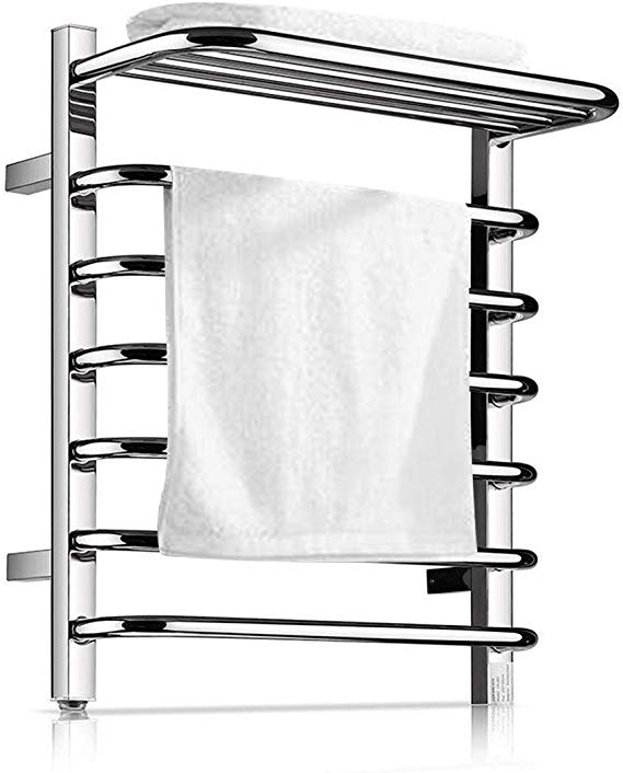 Homeleader Towel Warmer and Drying Rack, 9 Bars Plug-in Stainless Steel Heated Towel Rack, Built-in Thermostat, Wall-Mounted & Chrome