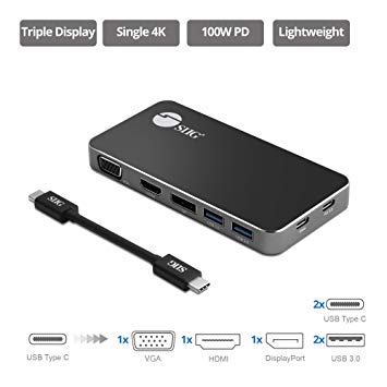 SIIG USB-C MST Multi-Monitor Laptop Docking Station [Single 4k, Dual 1080p, or Triple 720p] (Thunderbolt 3 Compatible Hub) with 100W Power Delivery/Charging, HDMI, DisplayPort, VGA, 2x USB 3.0   1x USB-C Data Port, NOT for Mac OS (JU-DK0D11-S1)