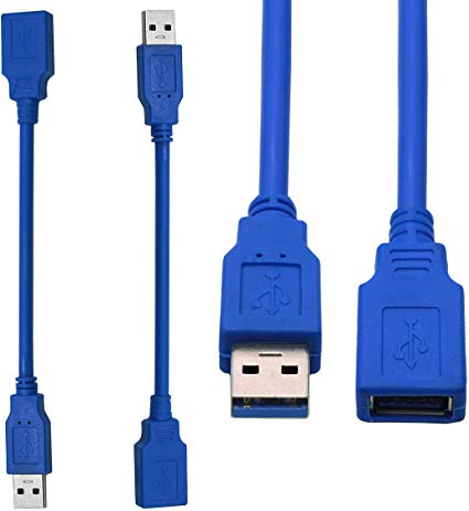 SAITECH IT 2 Pack Short Length 15 cm (6 inch) USB 3.0 Extension Cable, USB 3.0 A Male to Female Extender Cable - Blue