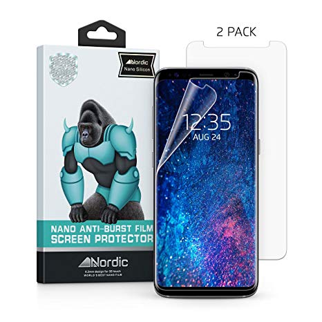 2 Pack Samsung Galaxy S9 and S8 Clear Silicon Screen Protector [Case Friendly] Curved Edge. Bubbles Disappear After 24hrs and Compatible with S9 and S8. by Nordic